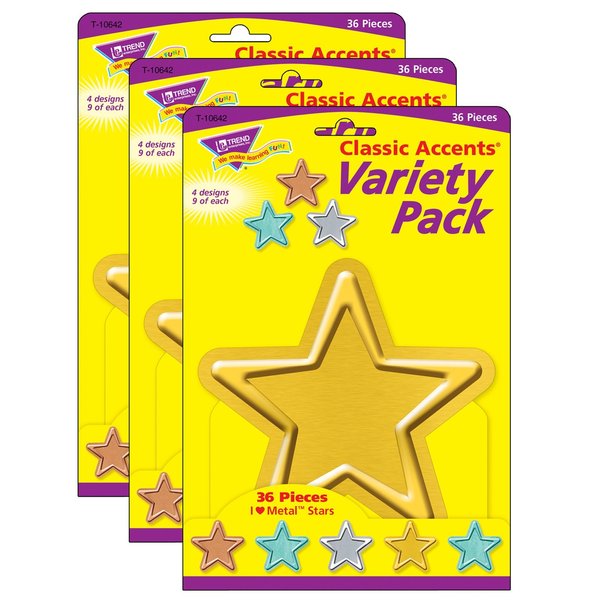 Trend Enterprises I Heart Metal™ Stars Classic Accents® Variety Pack, 36 Pieces, PK3 T10642